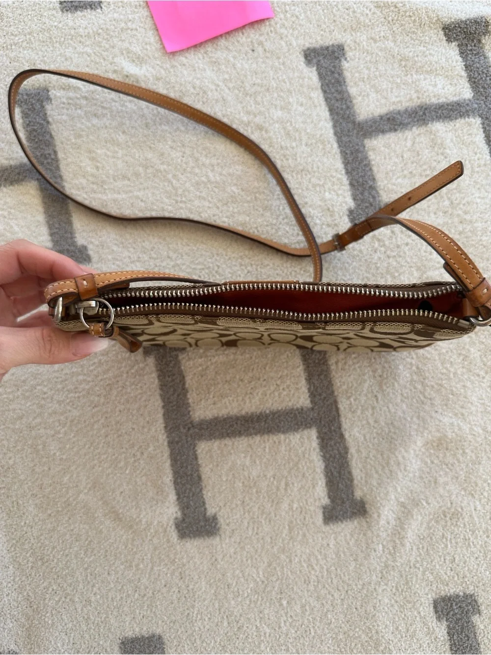 Coach Brown Signature Canvas Crossbody with Tan Leather Trim 2005 Y2K